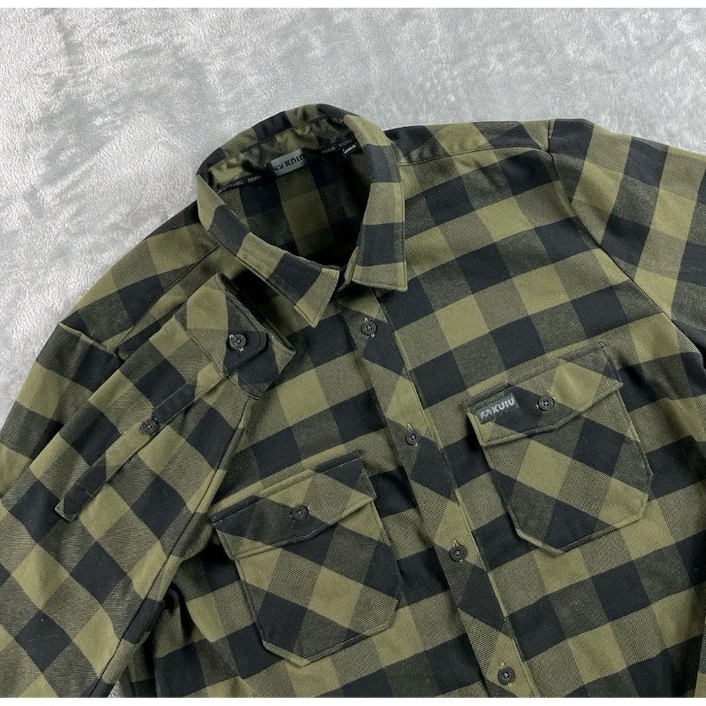 Kuiu Shirt Men Large Green Black Plaid Flannel Button Up Outdoor Pockets READ